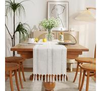 Wracra Punto Croce Cotone Lino Tabella Runner Stile Agriturismo Avorio Tabella Runner 230cm di con Nappe a Mano per Feste e Uso Quotidiano (Avorio, 230cm)