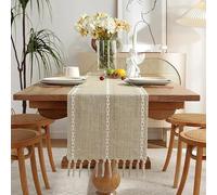 Wracra Punto Croce Cotone Lino Tabella Runner Stile Agriturismo Giallo Mandorla Tabella Runner 150cm di con Nappe a Mano per Feste e Uso Quotidiano (Giallo Mandorla, 150cm)