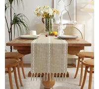 Wracra Punto Croce Cotone Lino Tabella Runner Stile Agriturismo Giallo Mandorla Tabella Runner 275cm di con Nappe a Mano per Feste e Uso Quotidiano (Giallo Mandorla, 275cm)