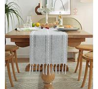 Wracra Punto Croce Cotone Lino Tabella Runner Stile Agriturismo Grigio Tabella Runner 90cm di con Nappe a Mano per Feste e Uso Quotidiano (Grigio, 90cm)