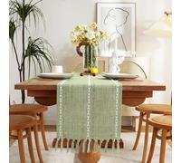 Wracra Punto Croce Cotone Lino Tabella Runner Stile Agriturismo Verde Salvia Tabella Runner 230cm di con Nappe a Mano per Feste e Uso Quotidiano (Verde Salvia, 230cm)