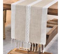 Wracra Runner da tavola in Lino e Cotone con Ricamo, Runner da Tavolo caffè da Esterno per Interni in Stile casalingo 90cm con Nappe a Mano per Decorazioni di Cucina per Sala da Pranzo di Partito