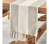 Wracra Runner da Tavolo macramè in Lino e Cotone, Runner da Tavolo 275cm di Lunghezza con Nappe a Mano, Runner da tavola in Stile Rustico per Feste e Uso Quotidiano (caffè Scuro, 275cm)