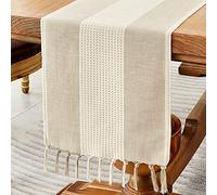 Wracra Runner da Tavolo macramè in Lino e Cotone, Runner da Tavolo caffè 120cm di Lunghezza con Nappe a Mano, Runner da tavola in Stile Rustico per Feste e Uso Quotidiano (caffè Chiaro, 120cm)