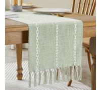 Wracra Runner tavola in Lino di Cotone Stile Agriturismo Runner da tavola 120cm con Nappe a Mano per Feste, per la Sala da Pranzo, Decorazioni per la tavola da Dessert (Salvia del Deserto, 120cm)
