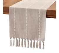 Wracra Runner tavola in Lino di Cotone Stile Agriturismo Runner da tavola caffè 150cm con Nappe a Mano per Feste, per la Sala da Pranzo, Decorazioni per la tavola da Dessert (caffè Chiaro, 150cm)