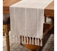 Wracra Runner tavola in Lino di Cotone Stile Agriturismo Runner da tavola caffè 275cm con Nappe a Mano per Feste, per la Sala da Pranzo, Decorazioni per la tavola da Dessert (caffè Chiaro, 275cm)