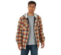 Wrangler Authentics Giacca Camicia in Flanella a Manica Lunga con Cappuccio, Rosso/Giallo, XXL Uomo