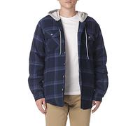 Wrangler Authentics Men s Long Sleeve Quilted Lined Flannel Shirt Jacket with Hood, Total Eclipse With Heather Gray Hood, M