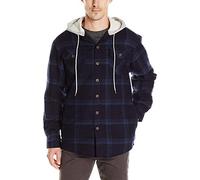 Wrangler Authentics Men's Long Sleeve Quilted Lined Flannel Shirt Jacket with Hood, Total Eclipse with Heather Gray Hood, L