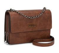 Wrangler Borsa a tracolla con patta da donna, borsa a tracolla vintage con tracolla a catena, Marrone scuro., Small