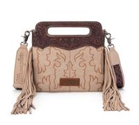 Wrangler, borsa a tracolla da donna, con frange ricamate, stile western, M Tan