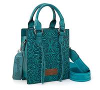 Wrangler Borsa a tracolla in rilievo per le donne con manico superiore e frange e mini tote western, Turchese Angel, 7.8" x 8.6" x 3"