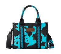 Wrangler Borsa tote da donna con stampa di mucca, stile western, bohémien, con manico superiore, borsa a tracolla, Turchese Stampa Mucca