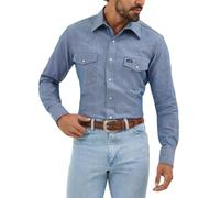 Wrangler Camicia a Maniche Lunghe, da Uomo, per Lavoro, in Stile Cowboy del West, Kaki Chambray Blue Medium