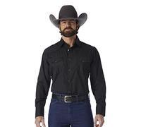 Wrangler Camicia Alta da Uomo in Dobby Stripetall Sport Western Snap-Playera, Diseño De Rayas Button, Nero, L