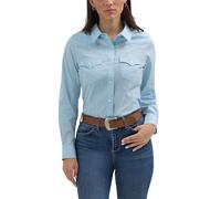 Wrangler Camicia da Donna Rosa Slim Fit Western retrò abbottonata (Taglia Unica, Maniche Lunghe, Colletto a Punta, 2 Tasche, Elastico, Stile Classico Western), Blu Freddo., M