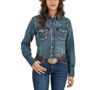 Wrangler - Camicia da Lavoro da Donna Stile Western a Maniche Lunghe - Blu - M