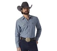 Wrangler - Camicia da Lavoro da Uomo, Taglio Cowboy, a Maniche Lunghe, Stile Western, Tinta Unita, Blu Chambray., S