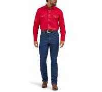 Wrangler - Camicia da Lavoro da Uomo, Taglio Cowboy, a Maniche Lunghe, Stile Western, Tinta Unita, Rosso, XL