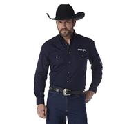 Wrangler Camicia da Uomo con Bottoni a Maniche Lunghe con Logo Occidentale, Navy, M