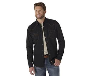 Wrangler Camicia da Uomo Nera retrò a Maniche Lunghe Western Snap MVR532X, Nero, L Alti