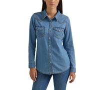 Wrangler Western Long Sleeve Snap Shirt Camicia, Denim Medio, S Donna