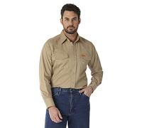 Wrangler Fr Flame Resistant Western Long Sleeve Two Pocket Snap Shirt Camicia Button Down da Lavoro, Cachi, L Altamente Uomo