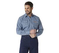 Wrangler Fr Flame Resistant Western Long Sleeve Two Pocket Snap Shirt Camicia Button Down da Lavoro, Plaid Blu, 3XL Uomo