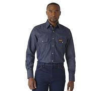 Wrangler Fr Flame Resistant Western Long Sleeve Two Pocket Snap Shirt Camicia da Lavoro con Bottoni, Blu Denim, Large Alto Uomo