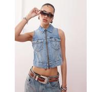 Wrangler - Gilet blu lavaggio chiaro con zip sul davanti S