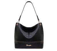 Wrangler Hobo Bags - Borse da donna in pelle vegana, con manico superiore, Nero tinta unita, Large