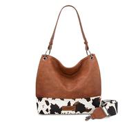 Wrangler Hobo Bags - Borse da donna in pelle vegana, con manico superiore, Stampa mucca marrone, Medium