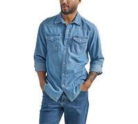 Wrangler Iconic Denim Regular Fit Snap Shirt Camicia Button-Down, Lake Wash, L Uomo