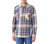 Wrangler Western Indigo Shirt Maglietta, Blu/Marrone, S Uomo