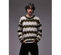 Wrangler - Maglione color crema e verde spazzolato a righe ondulate-Multicolore M