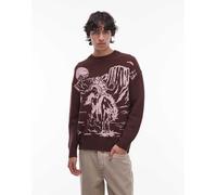 Wrangler - Maglione lavorato pesante marrone mogano con stampa di cowboy M