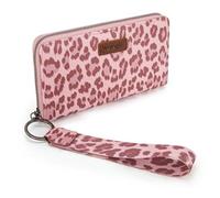 Wrangler Portafoglio da donna con laccetto da polso, borsa lunga, grande capacità, Leopardo-Rosa, Compact (8.3" x 4.75" x 1"), Minimalista