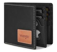 Wrangler Portafoglio da uomo bifold sottile con blocco RFID con supporto AirTag Stealth, in vera pelle, nero, casual