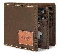 Wrangler Portafoglio da uomo con supporto AirTag, portafoglio in vera pelle con blocco RFID, Cognag, 0.25 x 0.25 x 3.5 inches, Casual