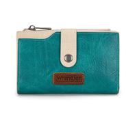 Wrangler Portafoglio per le donne Porta carte bifold con cerniera e finestra ID, Turchese marrone chiaro, 6 inches x 4 inches x 1.2 inches, Design elegante
