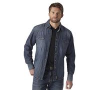 Wrangler Camicia Retro a Maniche Lunghe con Due Tasche A Pressione, Blu Denim, S Uomo