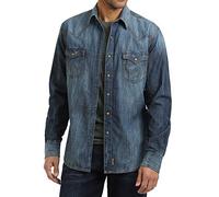 Wrangler Camicia Retro a Maniche Lunghe con Due Tasche A Pressione, Blu Denim, XL Uomo