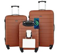 Wrangler Set di 3 valigie Smart Hardside Spinner con porta di ricarica USB, Arancione bruciato, 3 pezzo Set, Set di valigie intelligenti con portabicchieri e porta USB