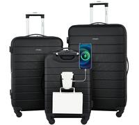 Wrangler Smart Luggage Cup Holder and USB Port, Black, 3 Piece Set