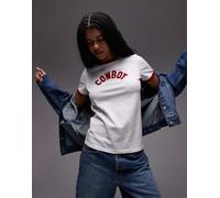 Wrangler - T-shirt bianca con scritta “Cowboy” e bordi a contrasto-Bianco XL