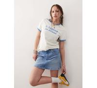 Wrangler - T-shirt bianco vintage e blu con bordi a contrasto e scritta M