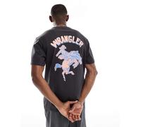 Wrangler - T-shirt comoda nero slavato con stampa del logo sul retro stile rodeo S