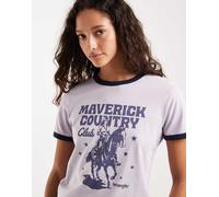 Wrangler - T-shirt viola con stampa e bordi a contrasto S