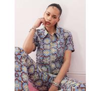 Wrangler - Top blu con zip sul davanti e stampa stile anni '70-Multicolore S